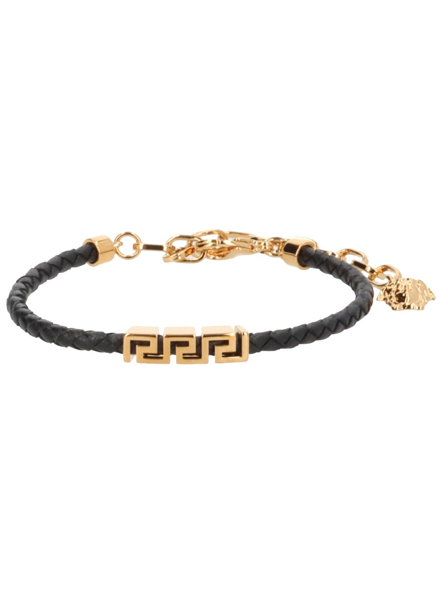 Versace Men Leather Bracelet With "Greek" VERSACE