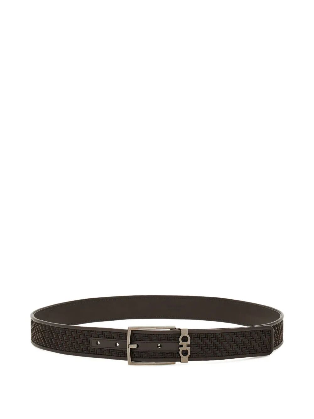 Ferragamo Men Basketweave Effect Leather Belt With Square Buckle FERRAGAMO