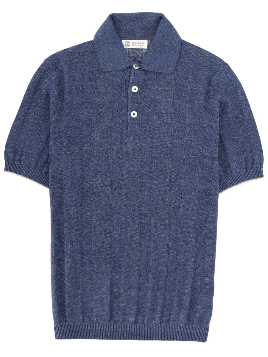 Brunello Cucinelli Men Linen Knit Polo Shirt BRUNELLO CUCINELLI