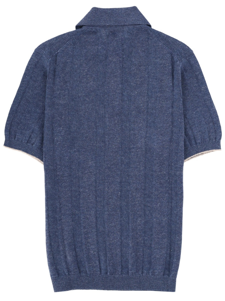 Brunello Cucinelli Men Linen Knit Polo Shirt BRUNELLO CUCINELLI