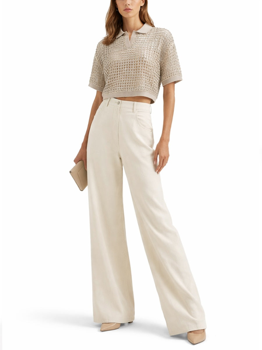 Brunello Cucinelli Women Silk And Linen Knit Polo Shirt BRUNELLO CUCINELLI