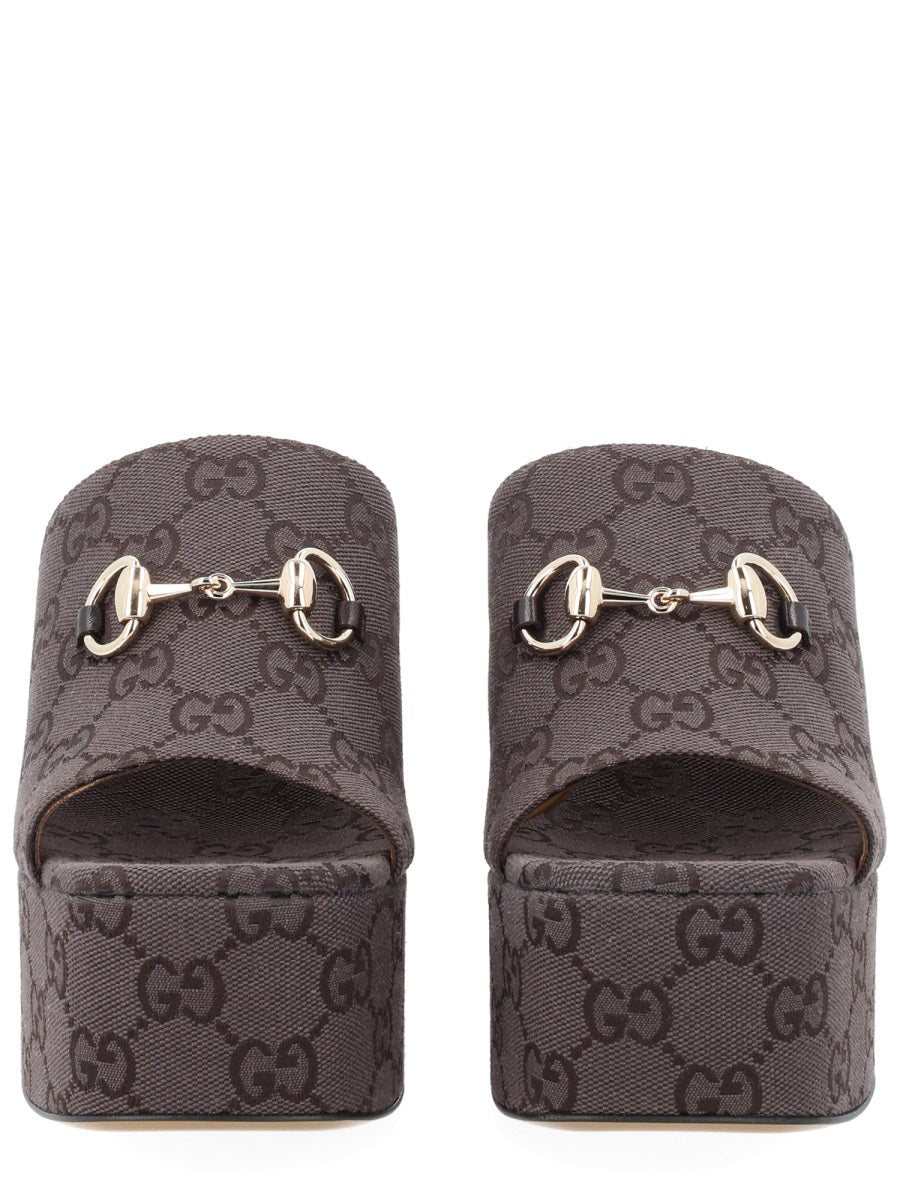 Gucci Women Fabric Wedge Sandal "Gg" GUCCI