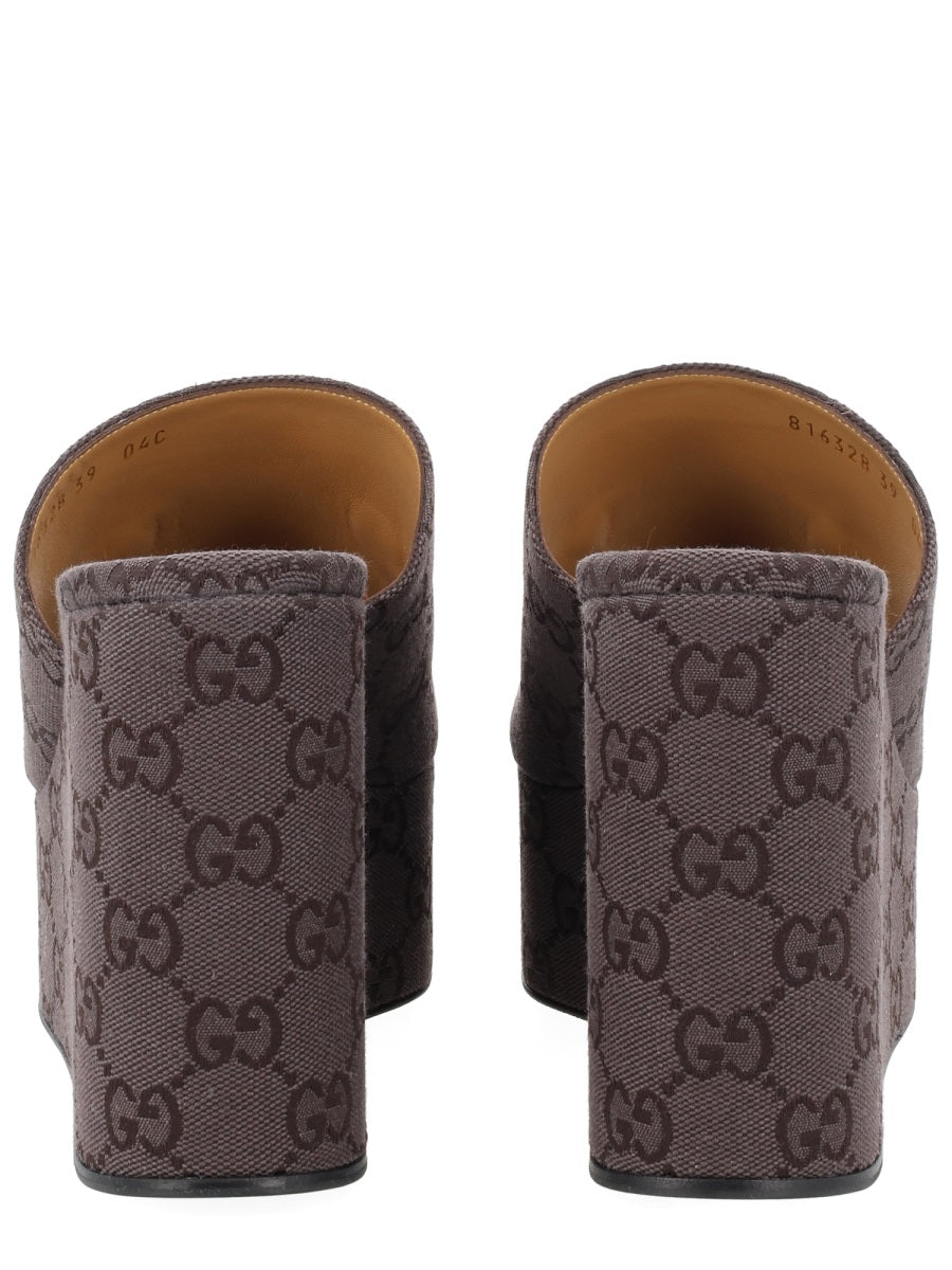 Gucci Women Fabric Wedge Sandal "Gg" GUCCI
