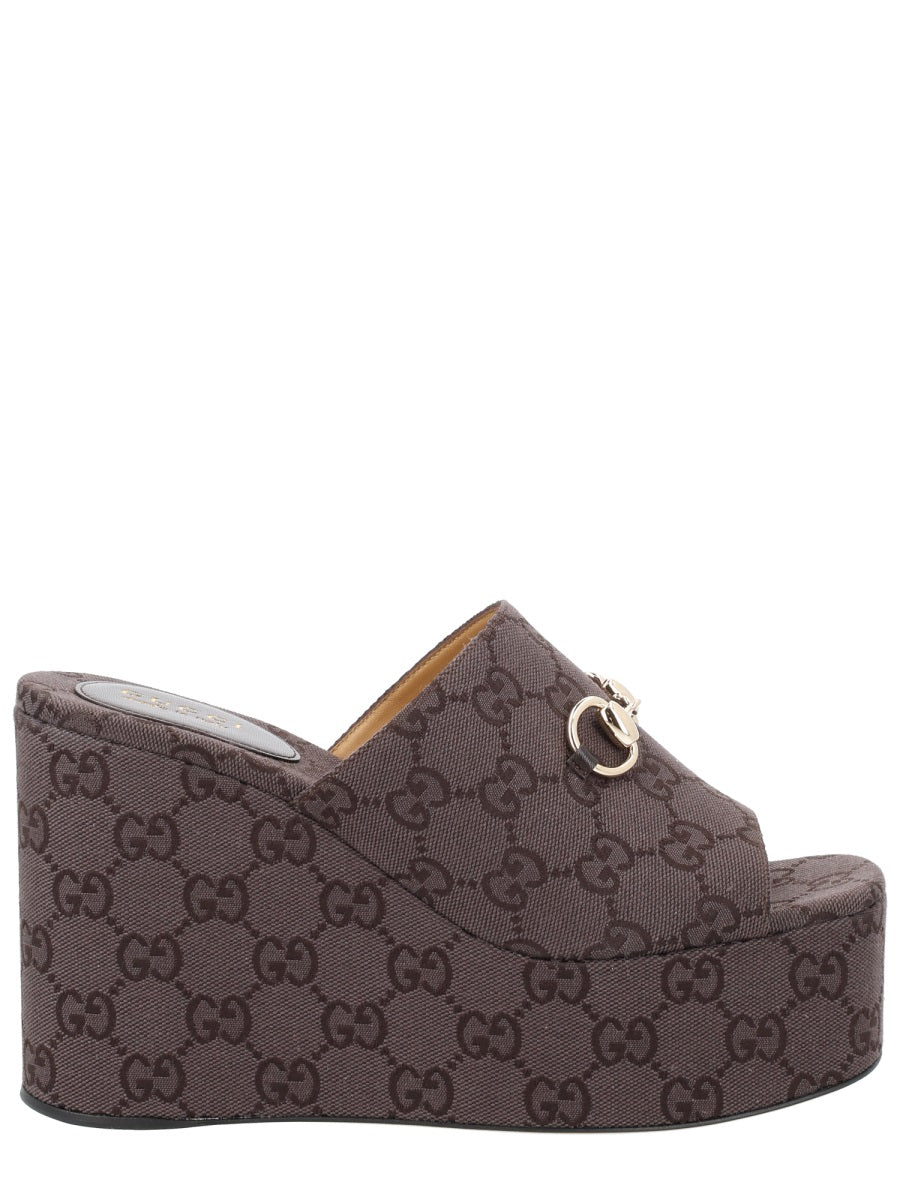 Gucci Women Fabric Wedge Sandal "Gg" GUCCI