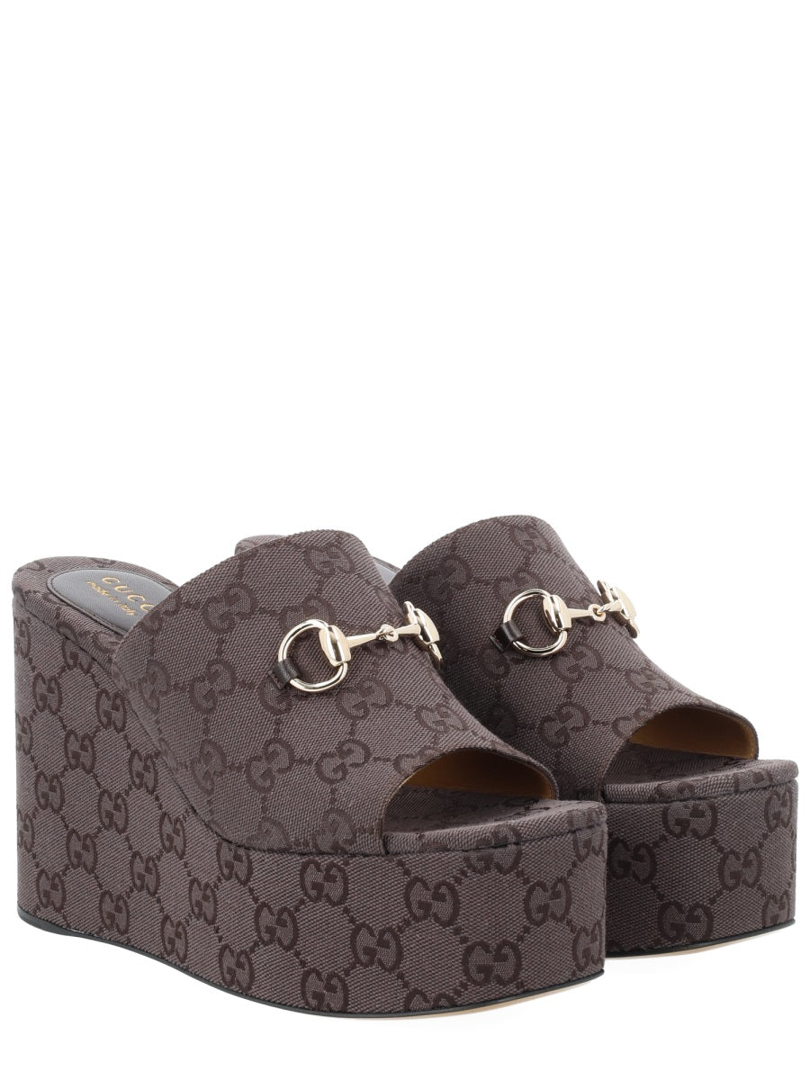 Gucci Women Fabric Wedge Sandal "Gg" GUCCI
