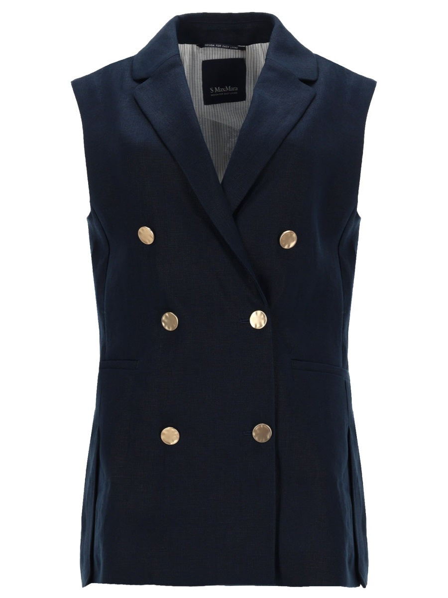 S Max Mara Women Double-Breasted Linen Mat Vest S MAX MARA