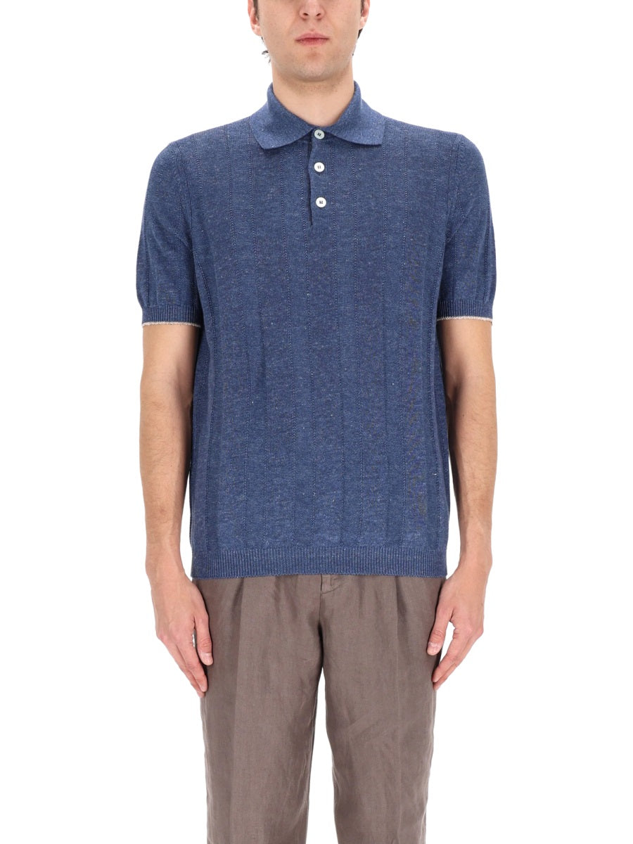 Brunello Cucinelli Men Linen Knit Polo Shirt BRUNELLO CUCINELLI