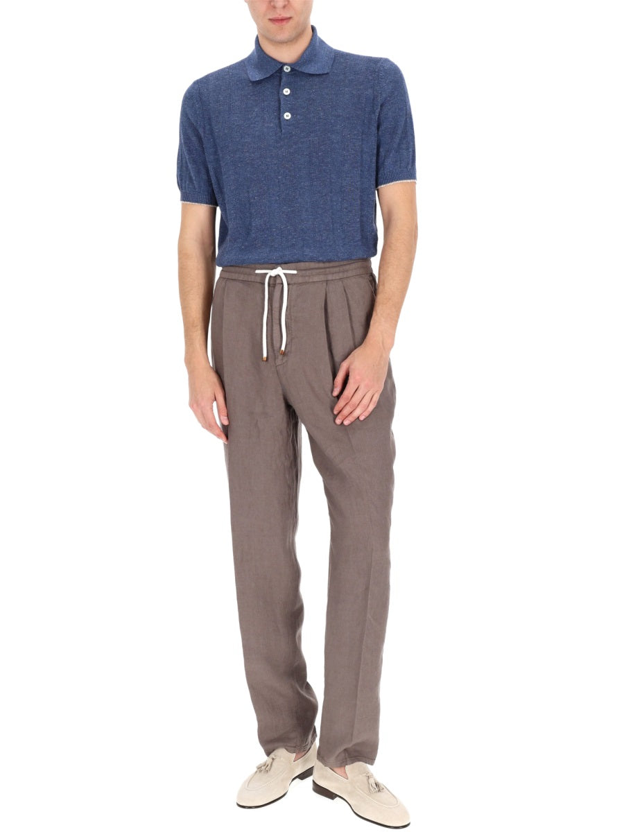 Brunello Cucinelli Men Linen Knit Polo Shirt BRUNELLO CUCINELLI