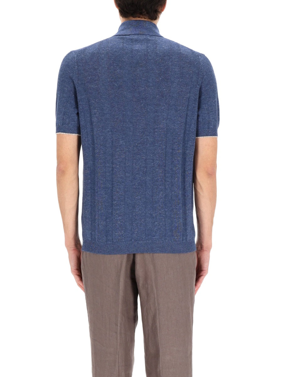 Brunello Cucinelli Men Linen Knit Polo Shirt BRUNELLO CUCINELLI