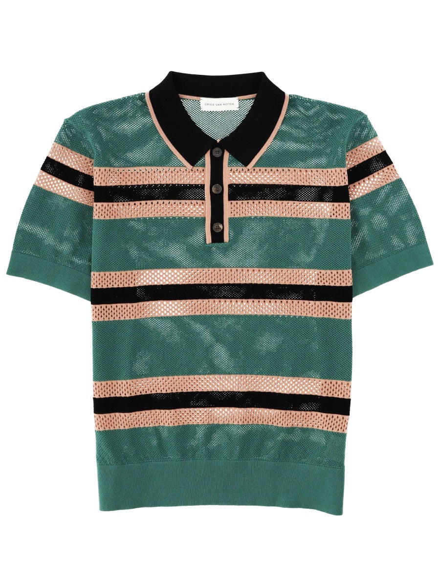 Dries Van Noten Men Perforated "Mercy Stripe" Polo Shirt DRIES VAN NOTEN