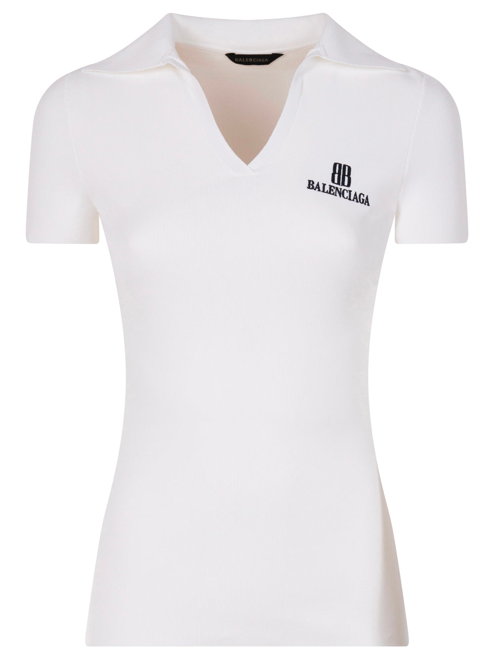 Balenciaga Women Ribbed V-Neck Short-Sleeved Polo Shirt BALENCIAGA