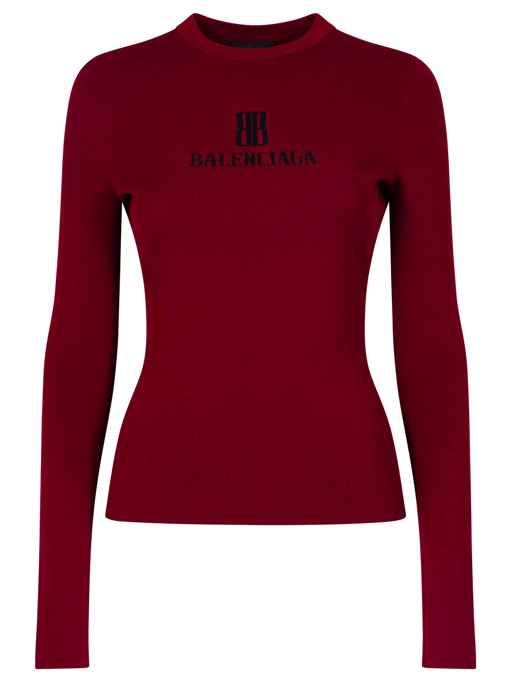 Balenciaga Women Ribbed Crewneck Long-Sleeved Fitted Top BALENCIAGA