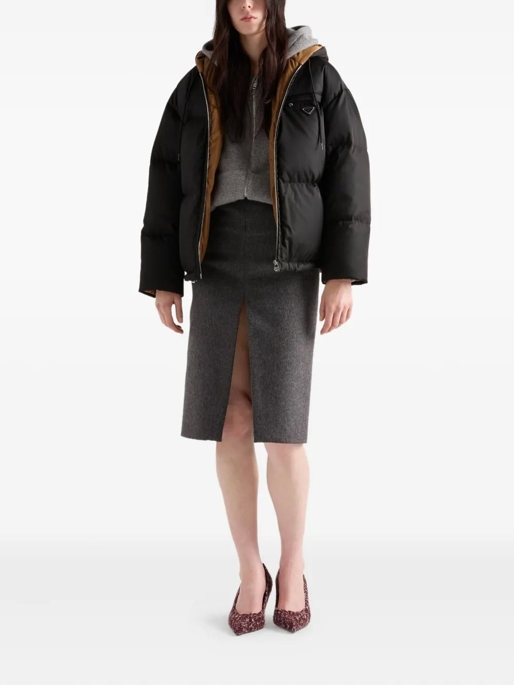 Prada Women Contrasting Lining Hooded Down Jacket PRADA