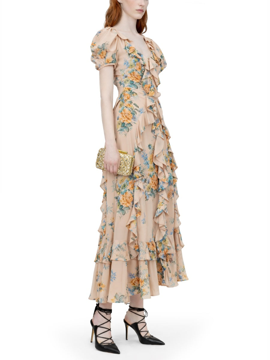 Alexander Mcqueen Women Floral Print Ruched Silk Dress ALEXANDER MCQUEEN