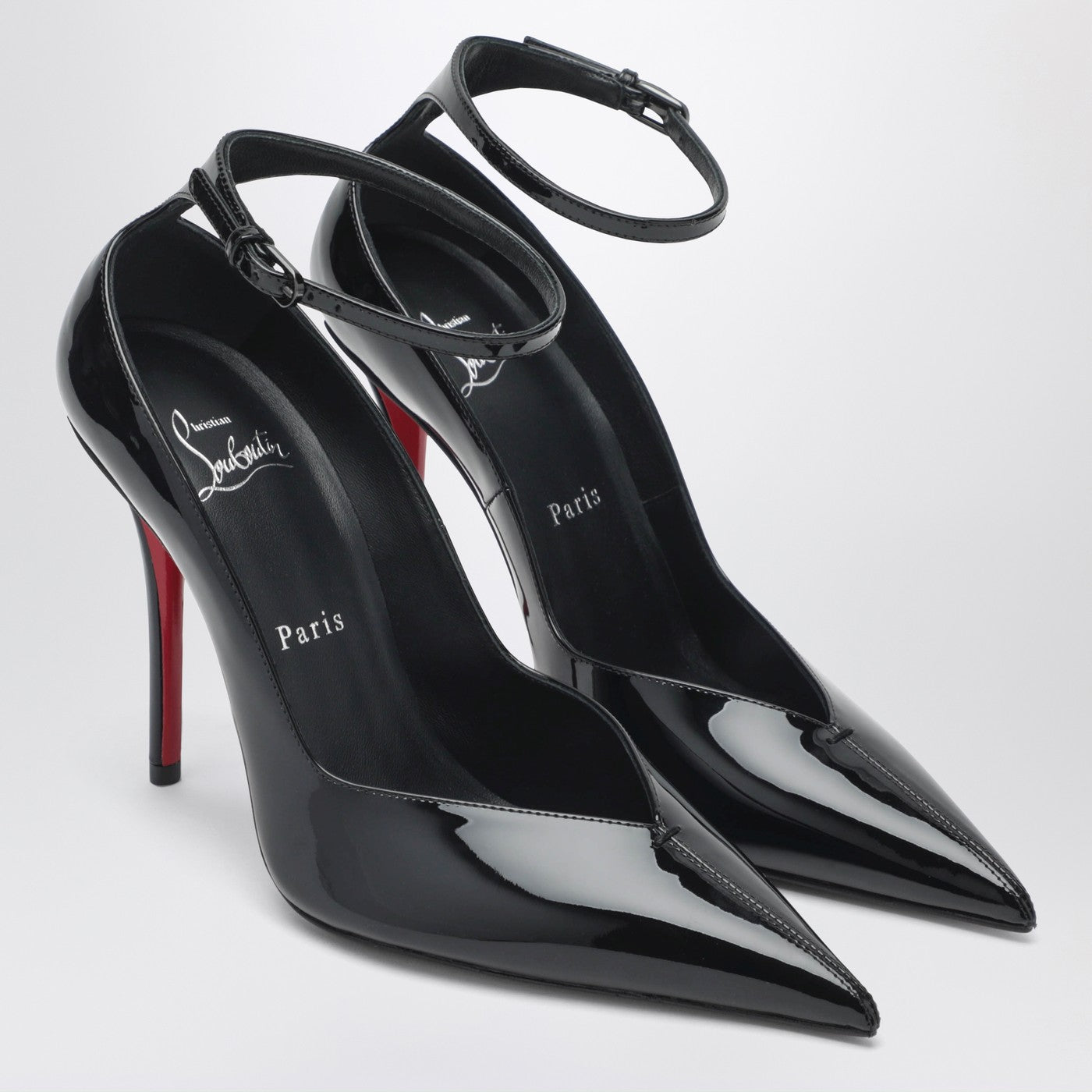 Christian Louboutin Black Patent Leather Erozee Pumps With Ankle Strap Women CHRISTIAN LOUBOUTIN