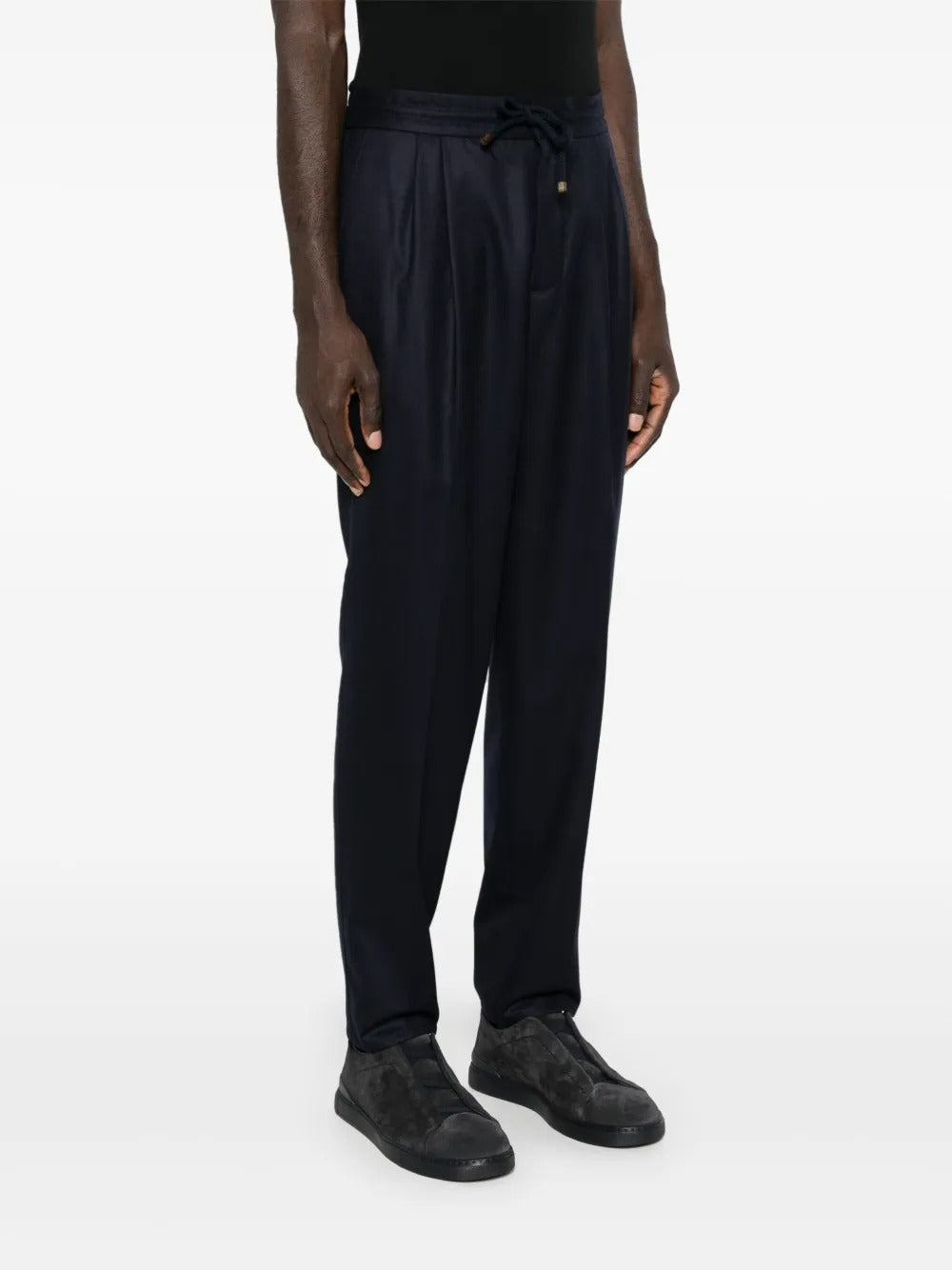 Brunello Cucinelli Men Wool Flannel Leisure Fit Trousers With Drawstring And Double Pleats BRUNELLO CUCINELLI