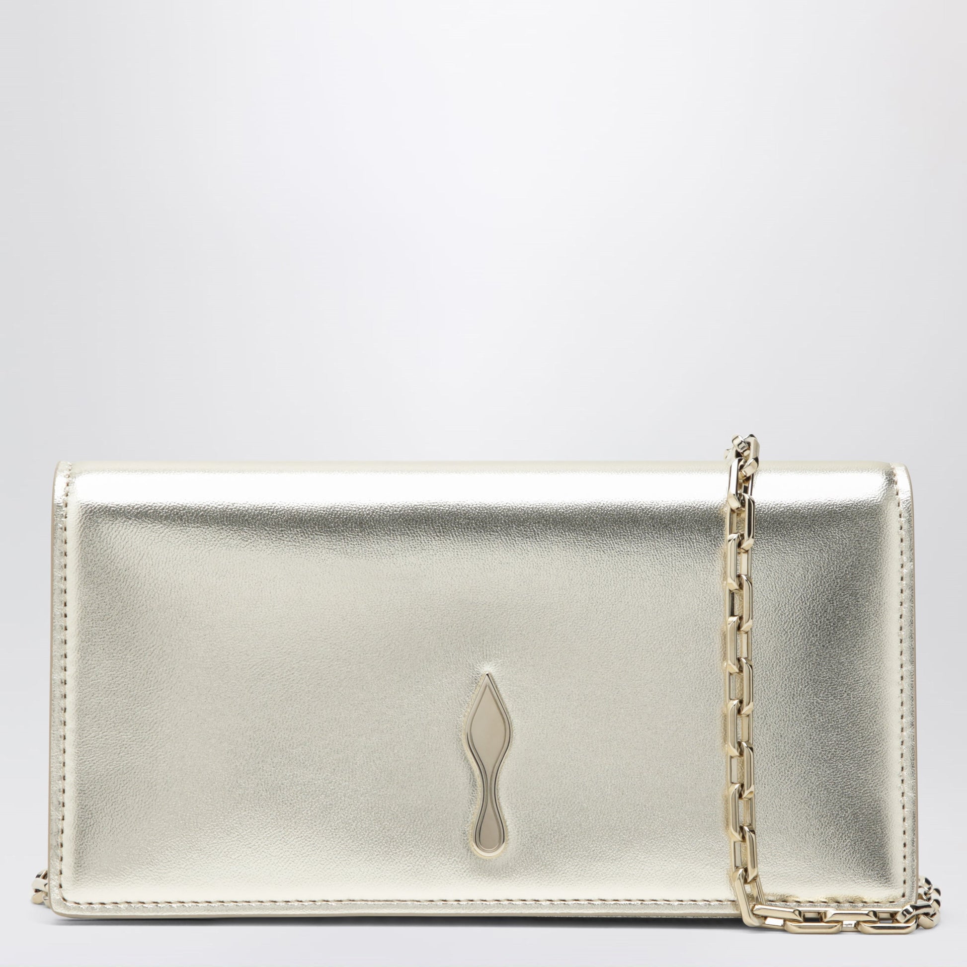 Christian Louboutin Platinum-Coloured Leather Clutch Bag With Chain Women CHRISTIAN LOUBOUTIN