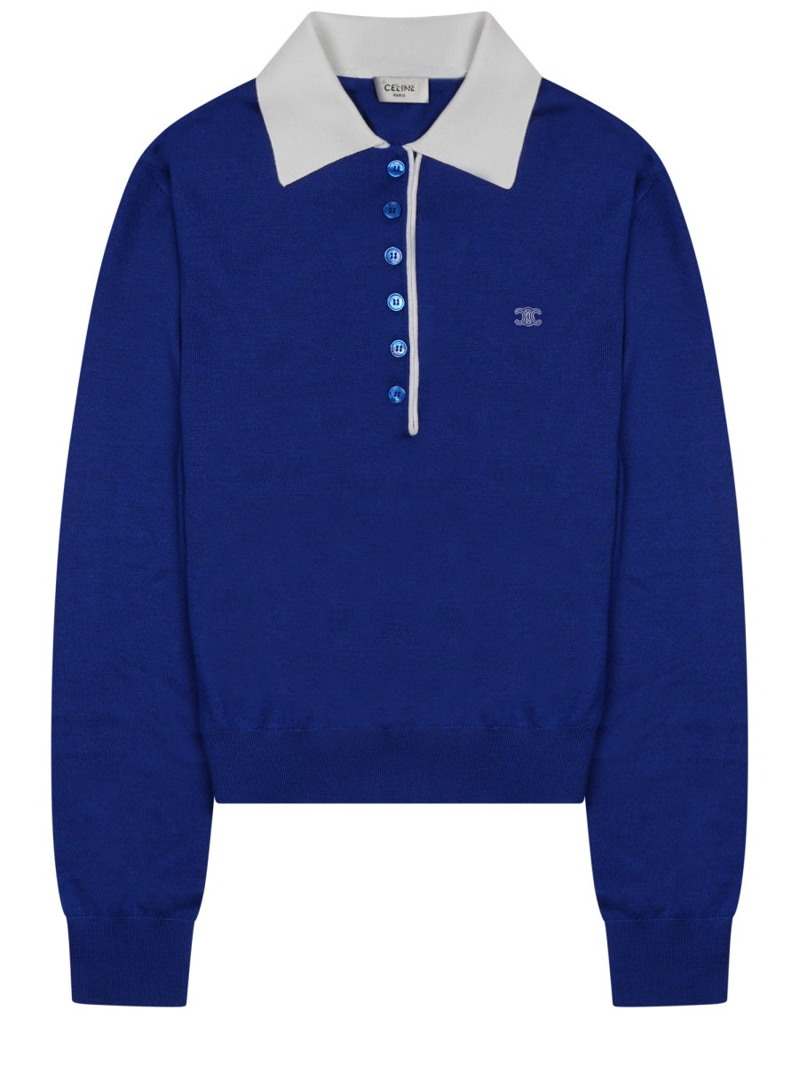 Celine Women Maglia Stile Polo In Cashmere Sottile E Seta CELINE