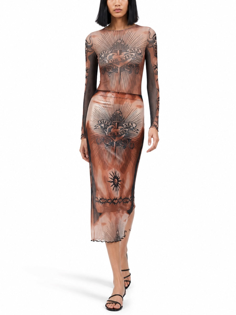 Jean Paul Gaultier Women Midi Skirt With "Safe Sex Tatoo" Print JEAN PAUL GAULTIER