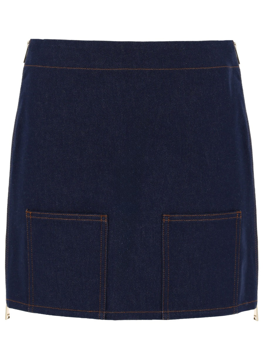 Fendi Women Gonna Mini In Denim Ff FENDI