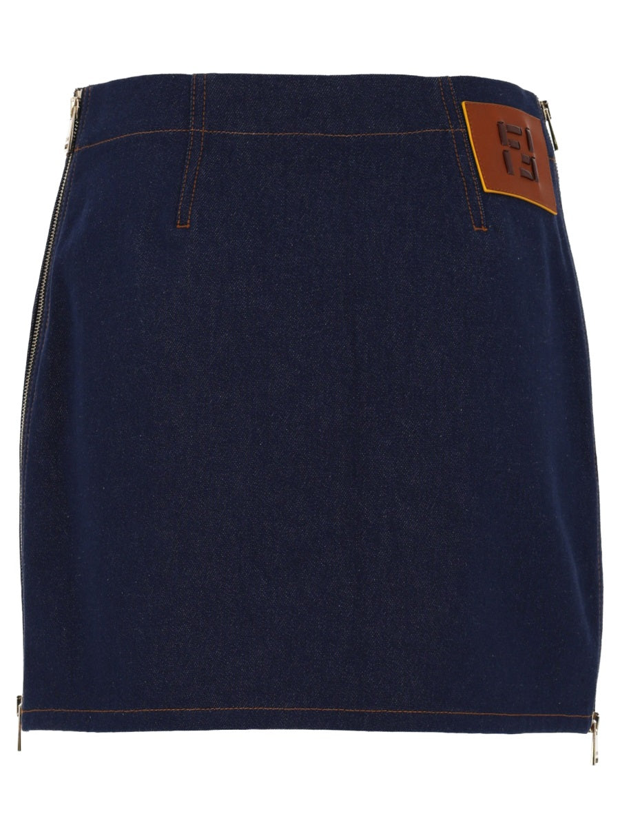 Fendi Women Gonna Mini In Denim Ff FENDI