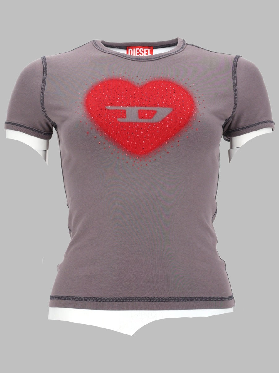 Diesel Women T-Shirt Con Stampa A Cuore E Borchie DIESEL