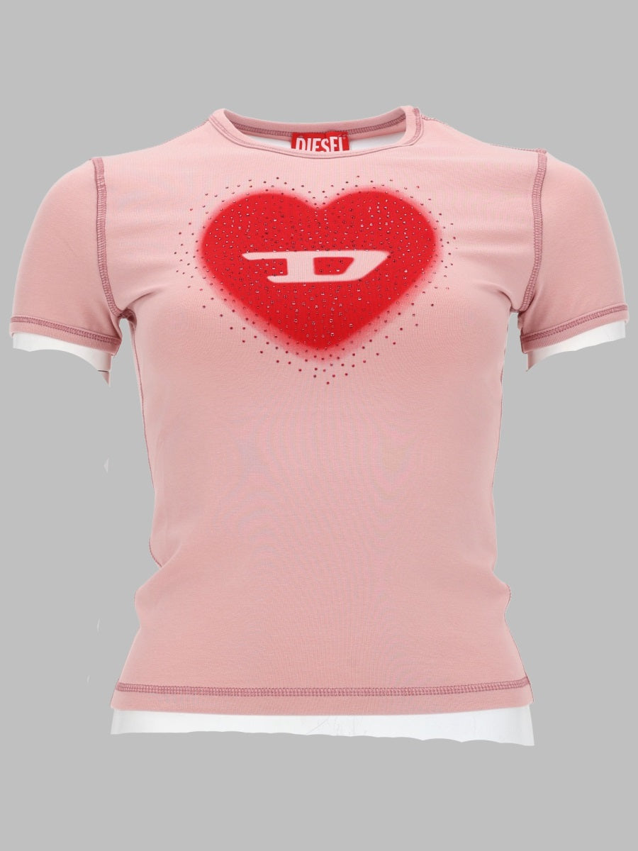 Diesel Women T-Shirt Con Stampa A Cuore E Borchie DIESEL