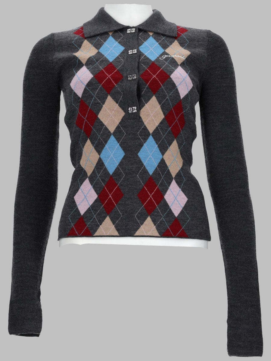 Ganni Women Maglia Polo A Rombi GANNI