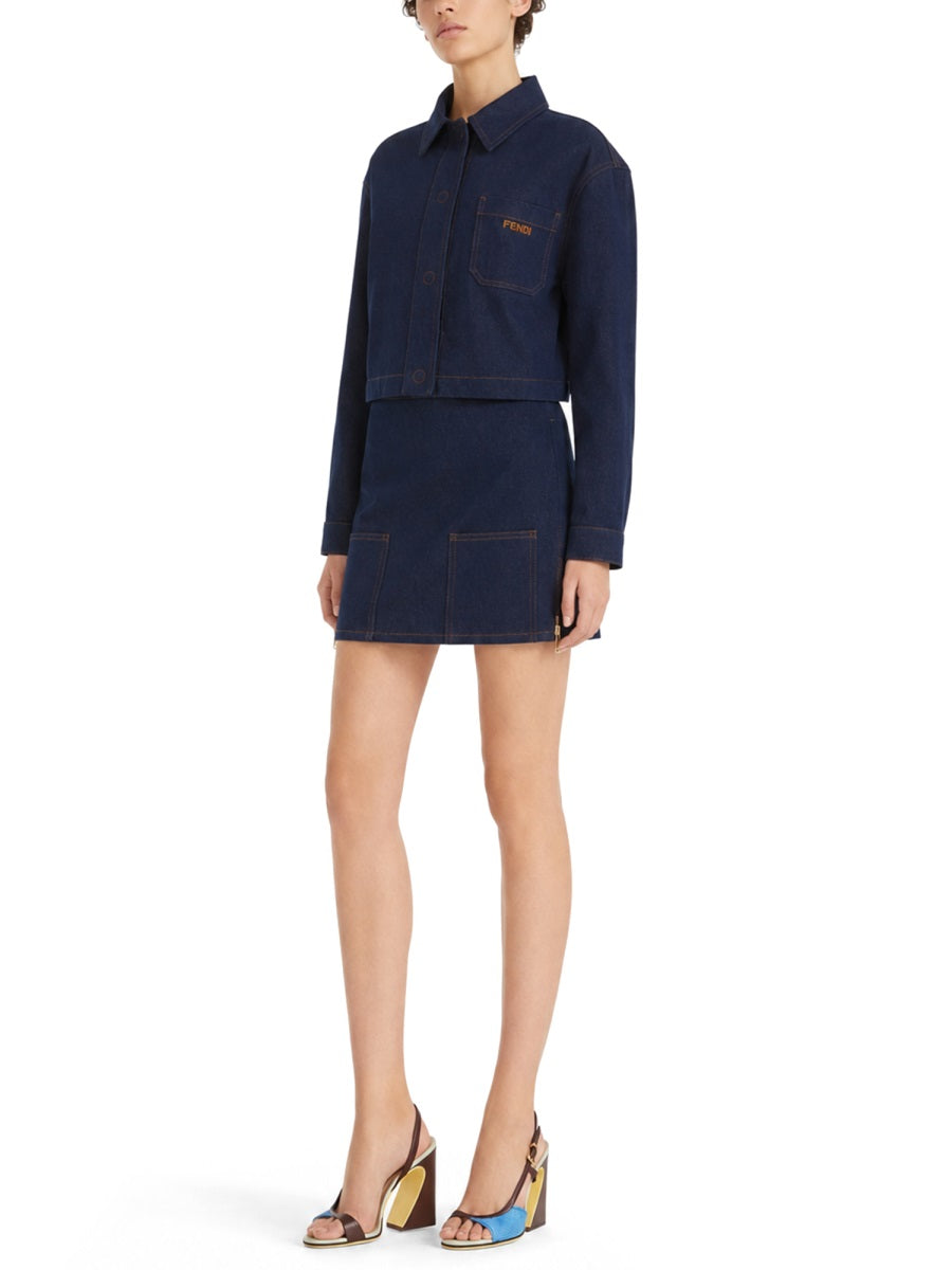 Fendi Women Gonna Mini In Denim Ff FENDI