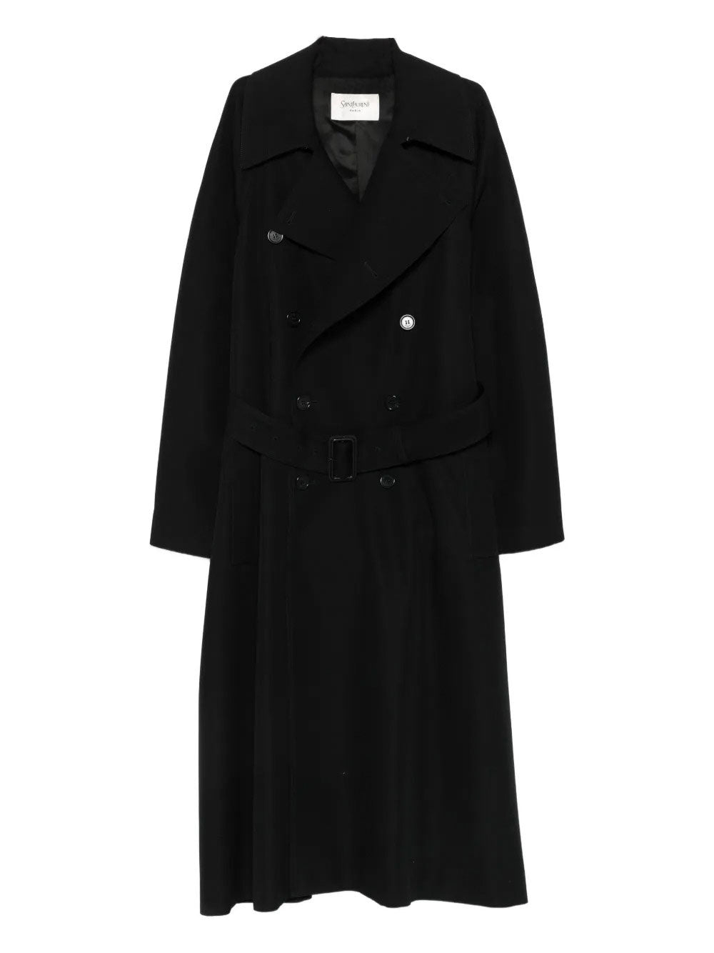 Saint Laurent Men Double-Breasted Long Coat In Grain De Poudre SAINT LAURENT