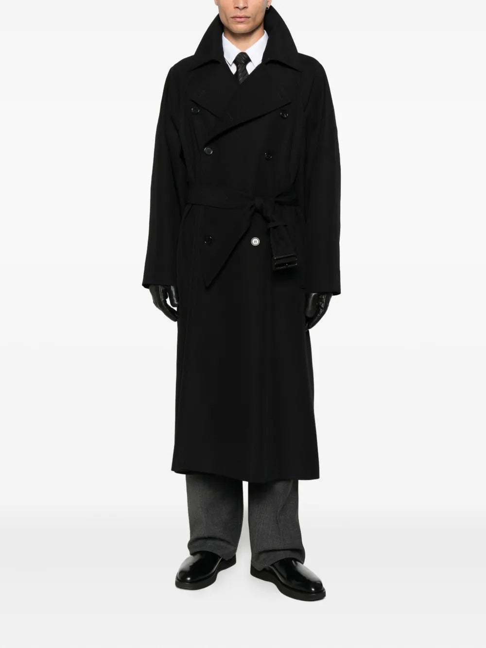 Saint Laurent Men Double-Breasted Long Coat In Grain De Poudre SAINT LAURENT