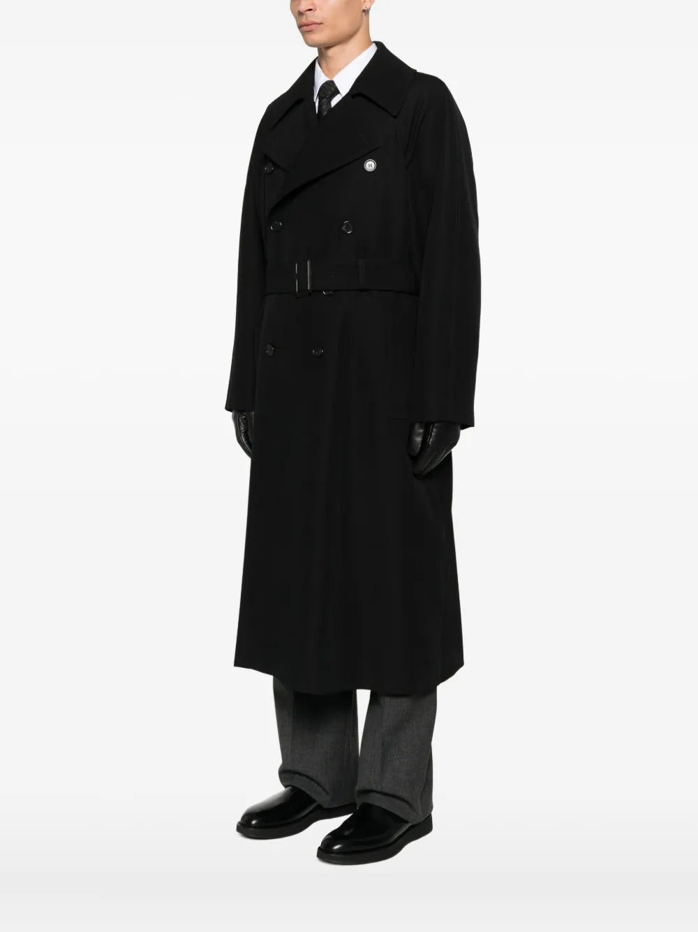 Saint Laurent Men Double-Breasted Long Coat In Grain De Poudre SAINT LAURENT