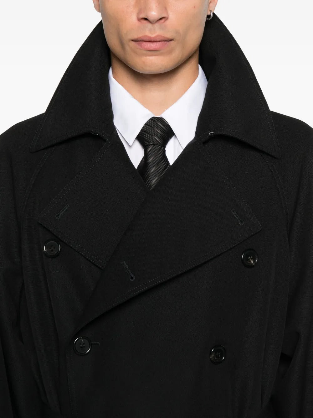 Saint Laurent Men Double-Breasted Long Coat In Grain De Poudre SAINT LAURENT