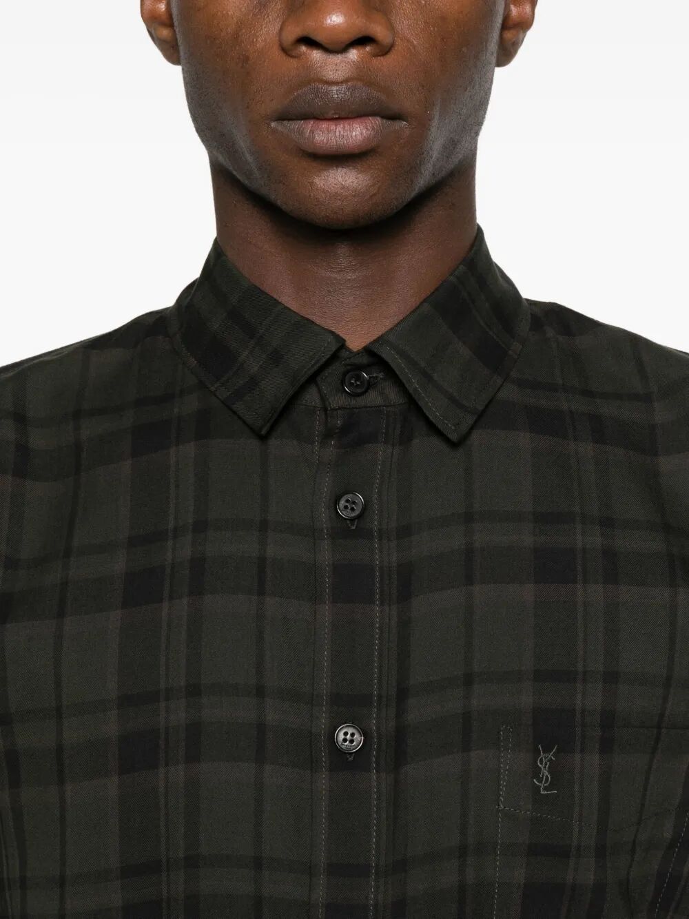 Saint Laurent Men Cassandre Shirt In Cotton Check SAINT LAURENT