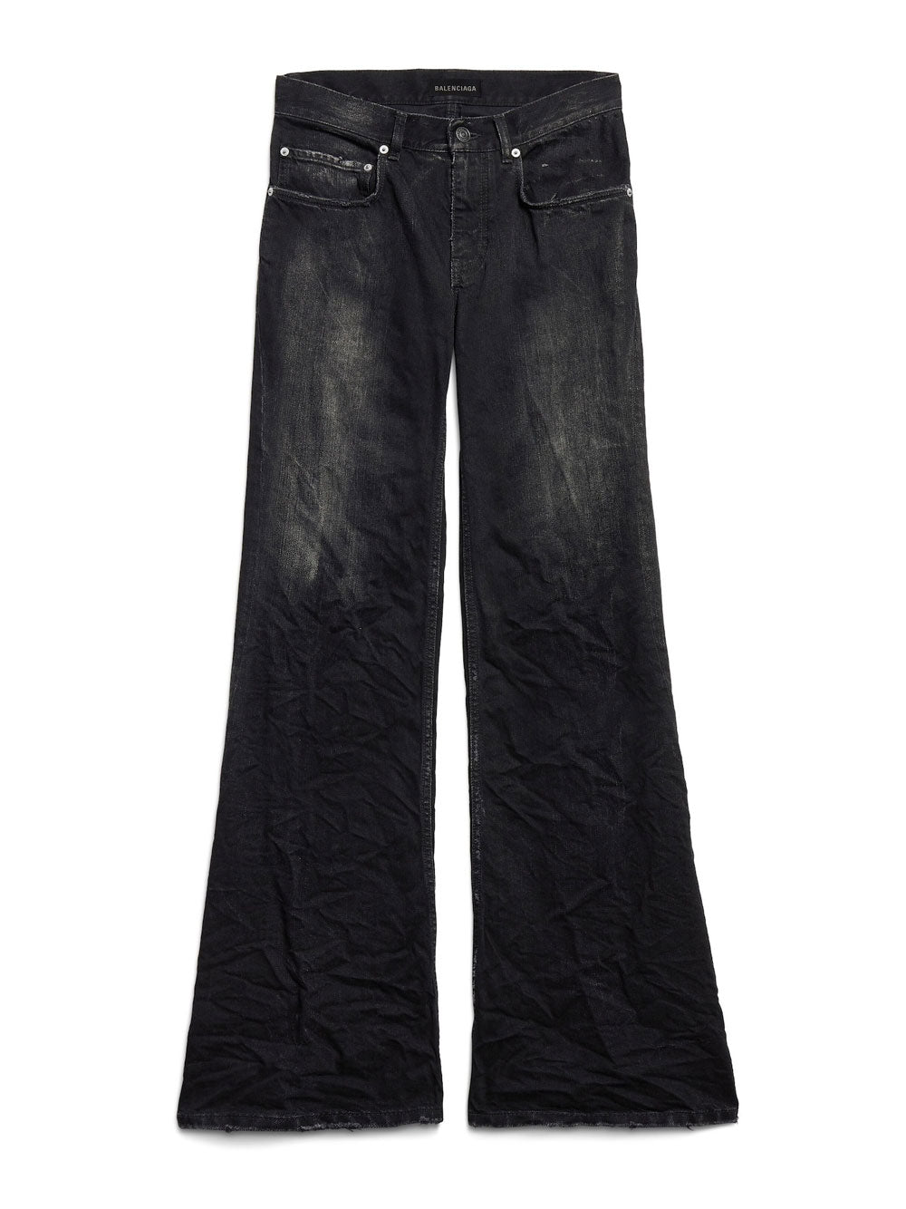 Balenciaga Women Crinkled Effect Wide Leg Jeans With Washed And Worn-Out Details BALENCIAGA