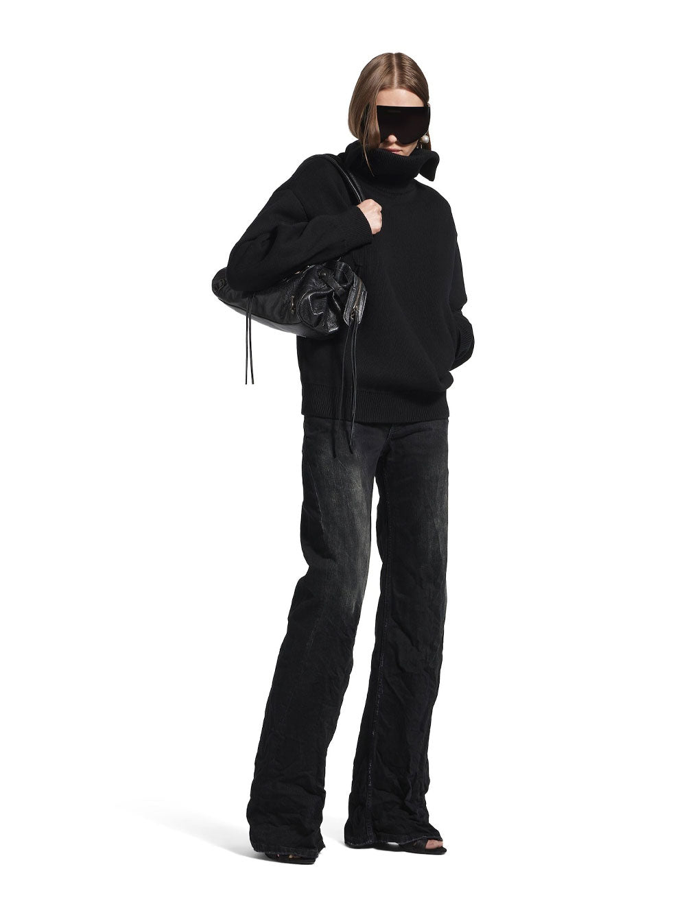Balenciaga Women Crinkled Effect Wide Leg Jeans With Washed And Worn-Out Details BALENCIAGA