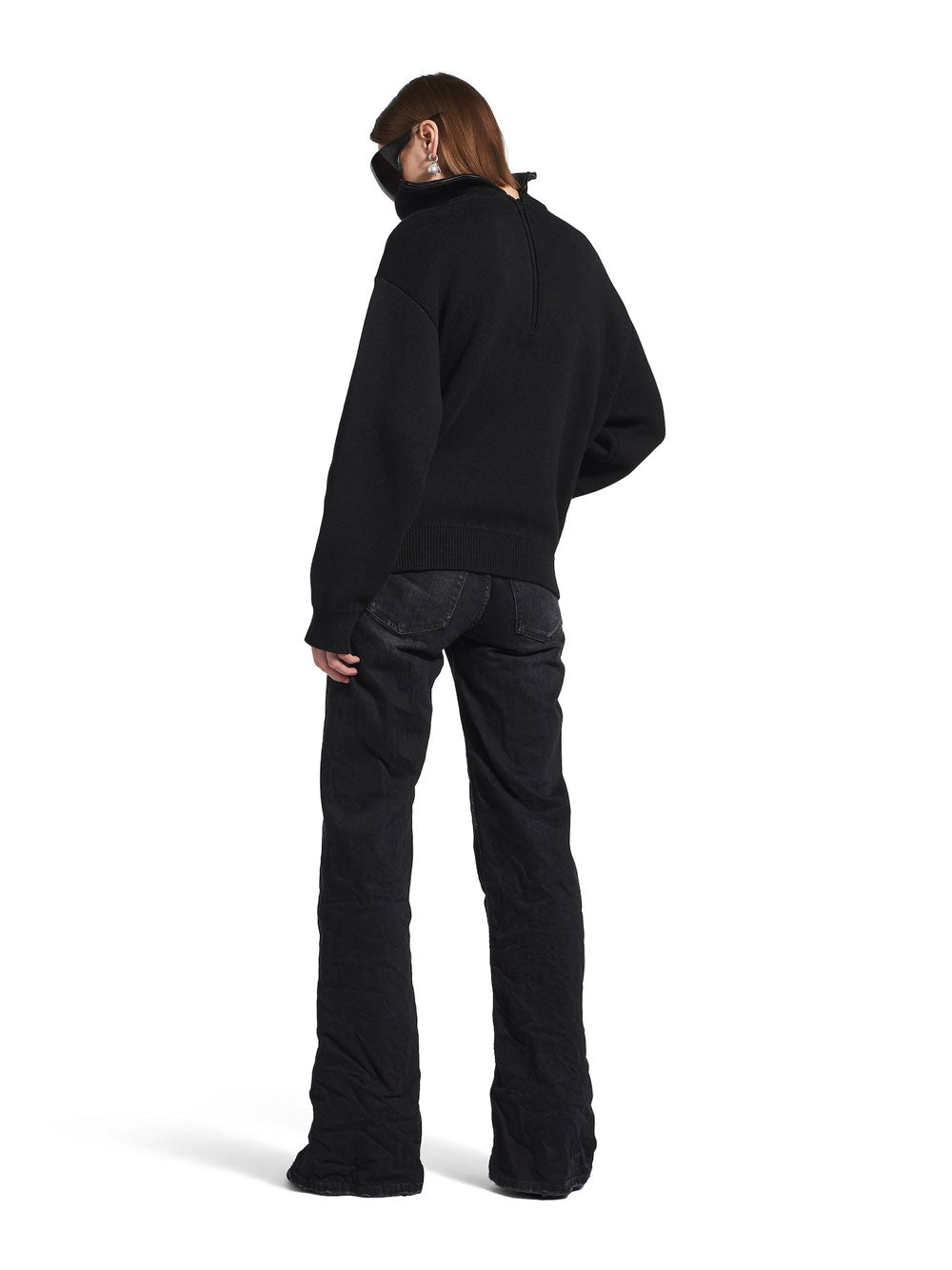 Balenciaga Women Crinkled Effect Wide Leg Jeans With Washed And Worn-Out Details BALENCIAGA