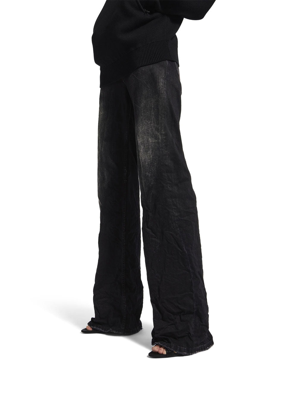 Balenciaga Women Crinkled Effect Wide Leg Jeans With Washed And Worn-Out Details BALENCIAGA