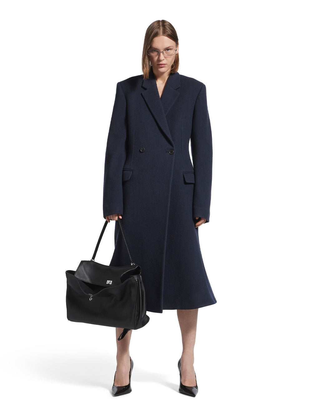 Balenciaga Women Godet Brushed Wool Midi Coat BALENCIAGA
