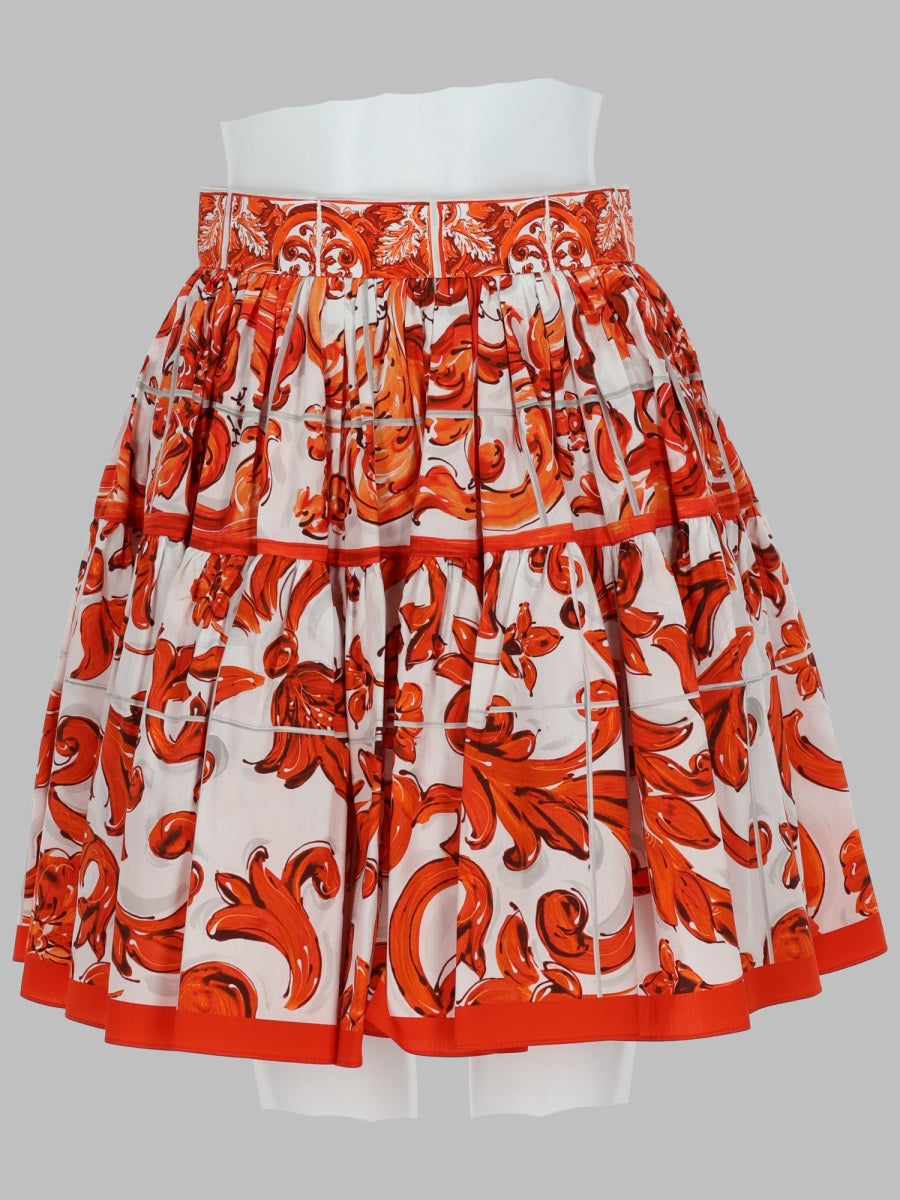 Dolce & Gabbana Women Gonna Corta In Popeline Stampa Maiolica DOLCE & GABBANA