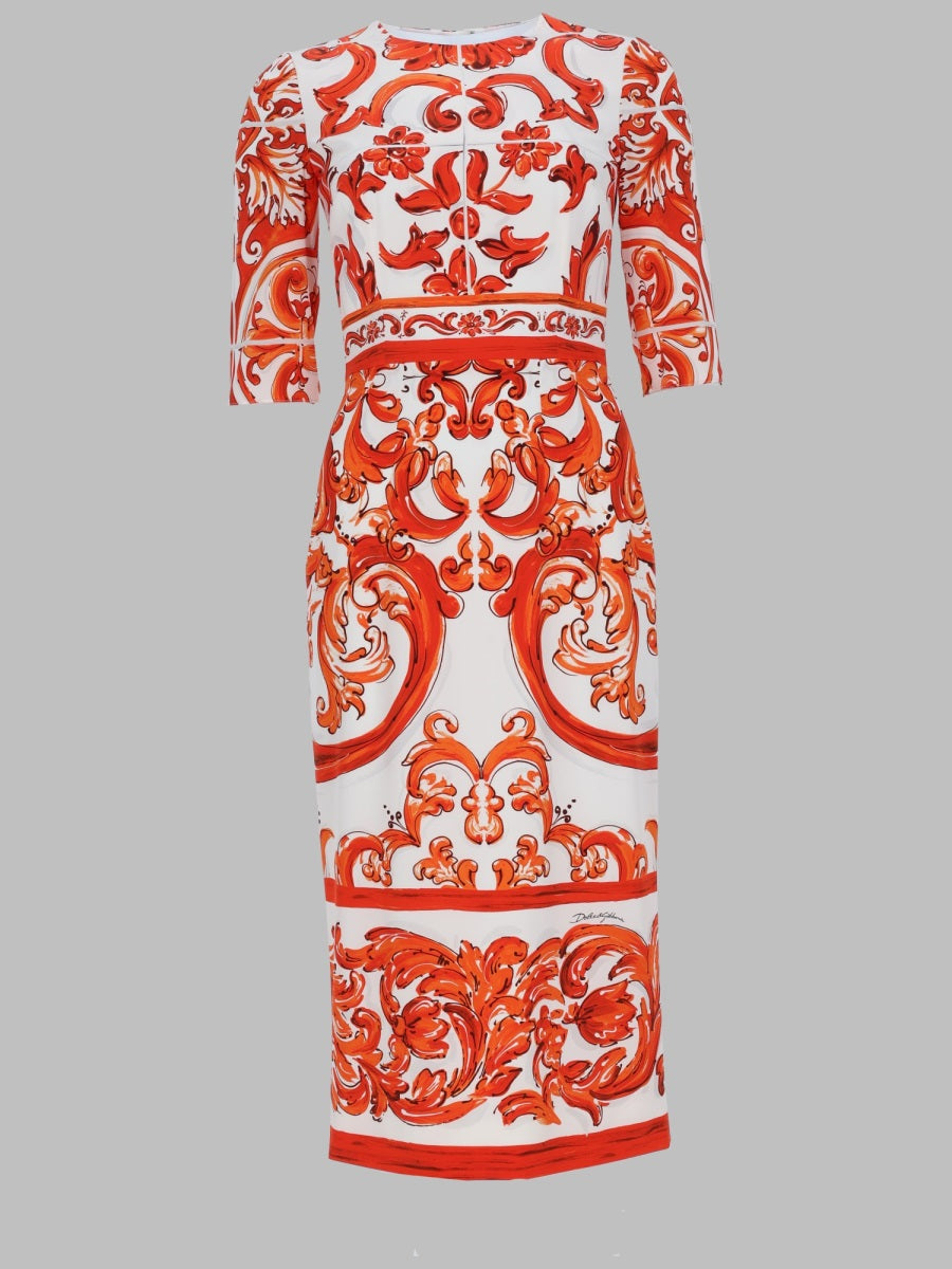 Dolce & Gabbana Women Abito In Charmeuse Stampa Maiolica DOLCE & GABBANA