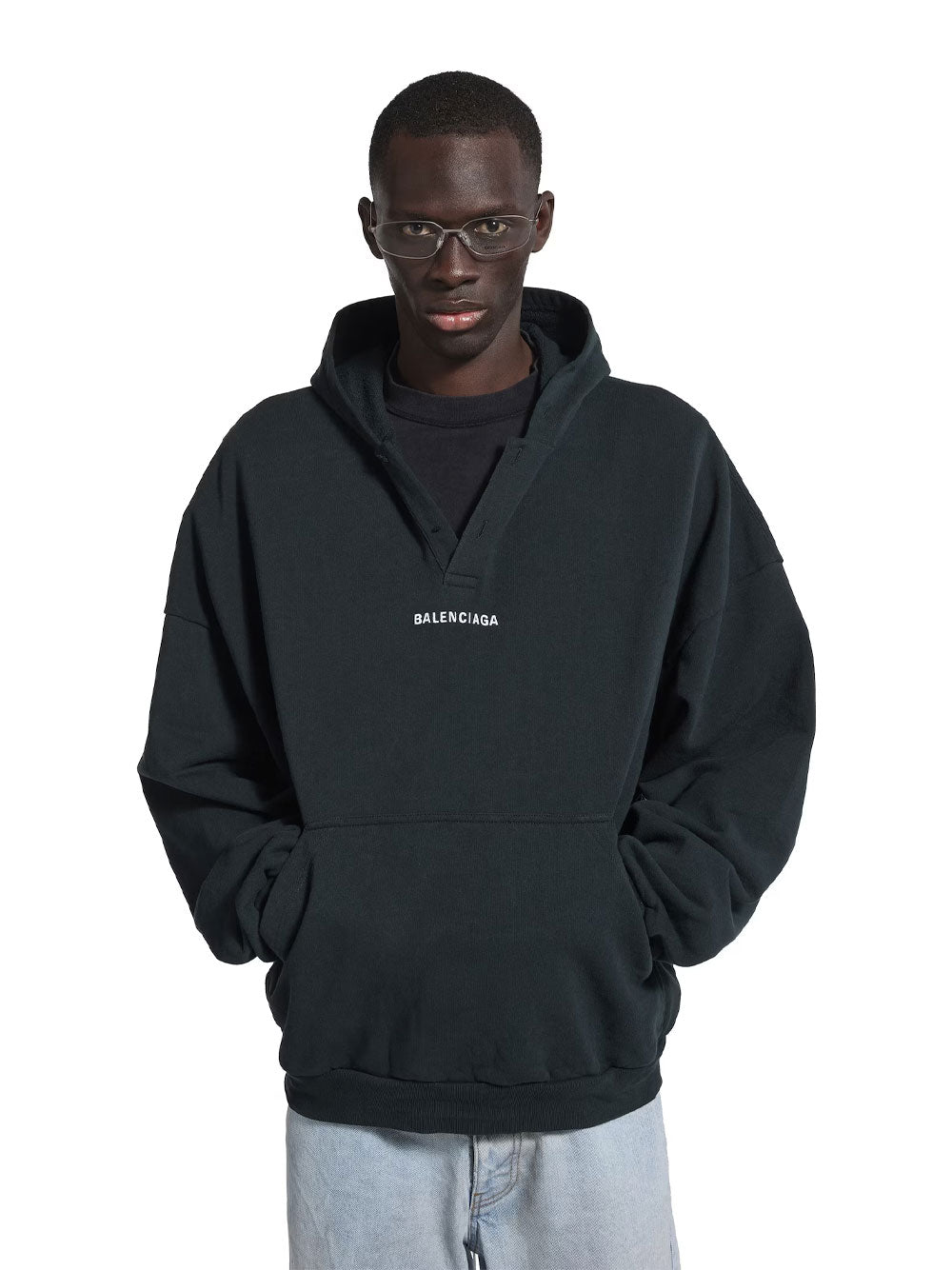 Balenciaga Men Balenciaga Back Faded Fleece Polo Hoodie