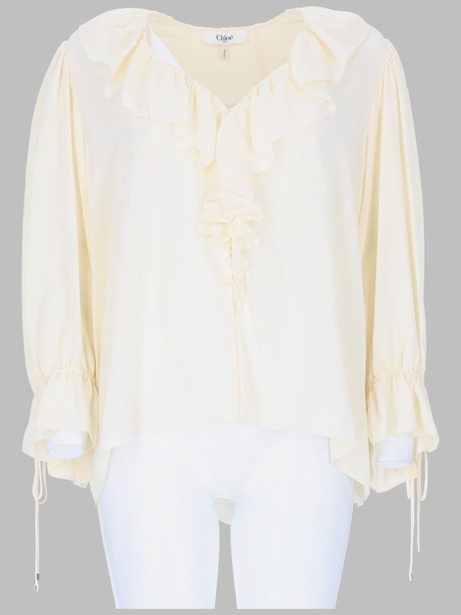 Chloé Women Top Con Volant E Scollo A V In Crêpe De Chine CHLOE