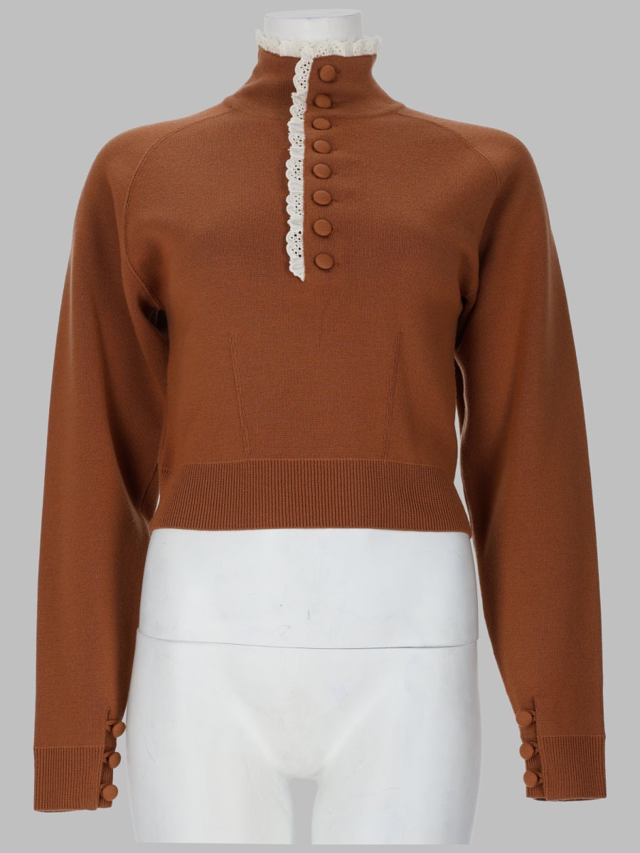 Chloé Women Pullover A Collo Alto In Maglia Di Lana E Pizzo CHLOE