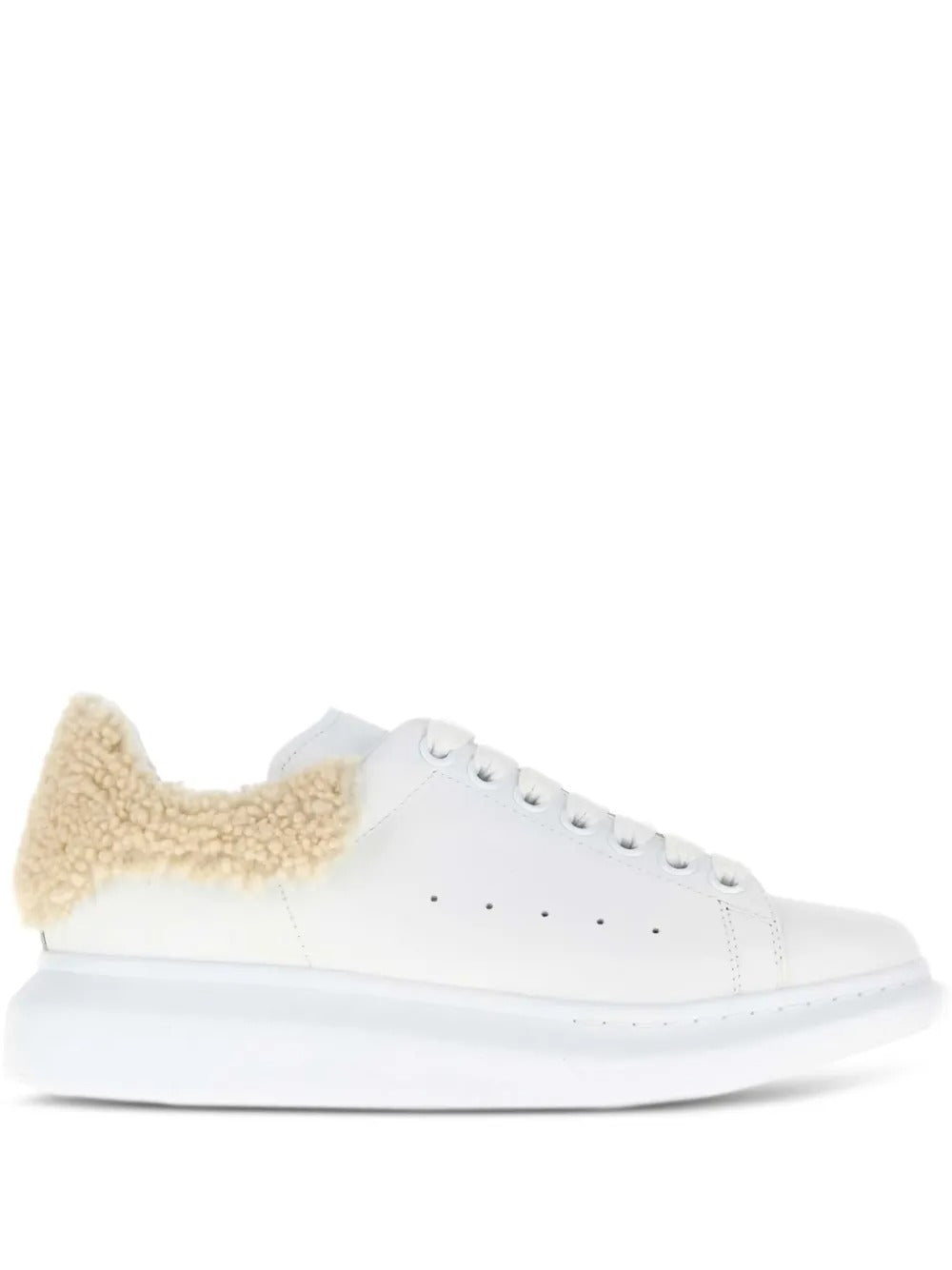 Alexander Mcqueen Women Oversized Sneakers In White Leather With Shearling Heel Tab ALEXANDER MCQUEEN