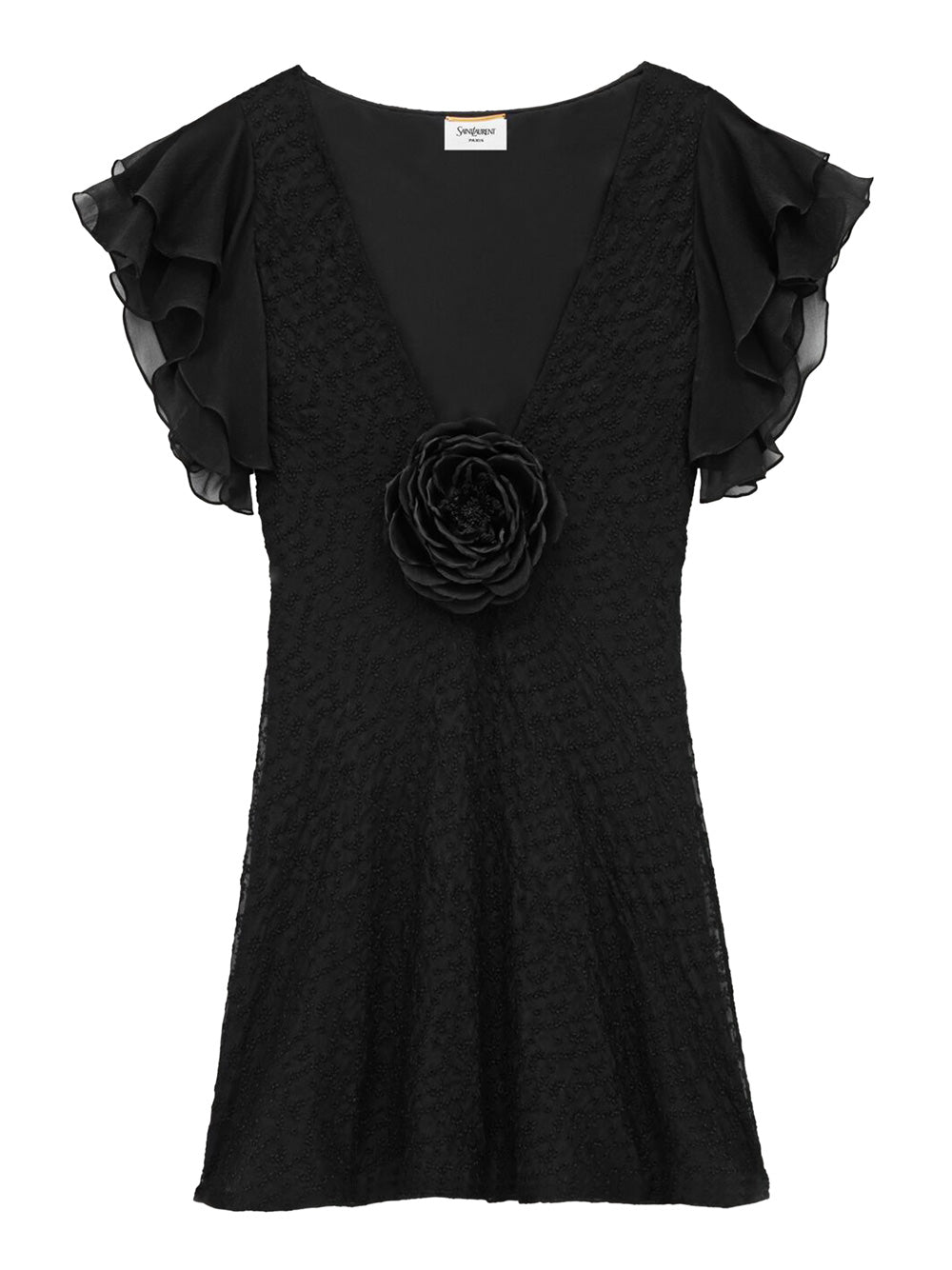 Saint Laurent Women Abito Con Scollo A V In Mussola Ricamata SAINT LAURENT