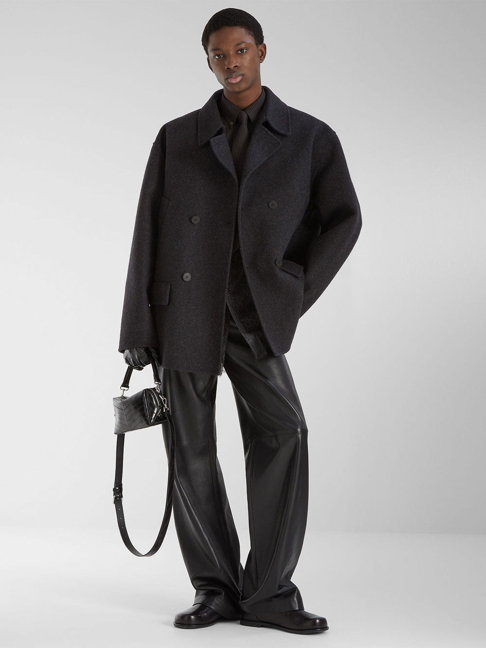 Fendi Men Wool Double-Breasted Pea Coat FENDI