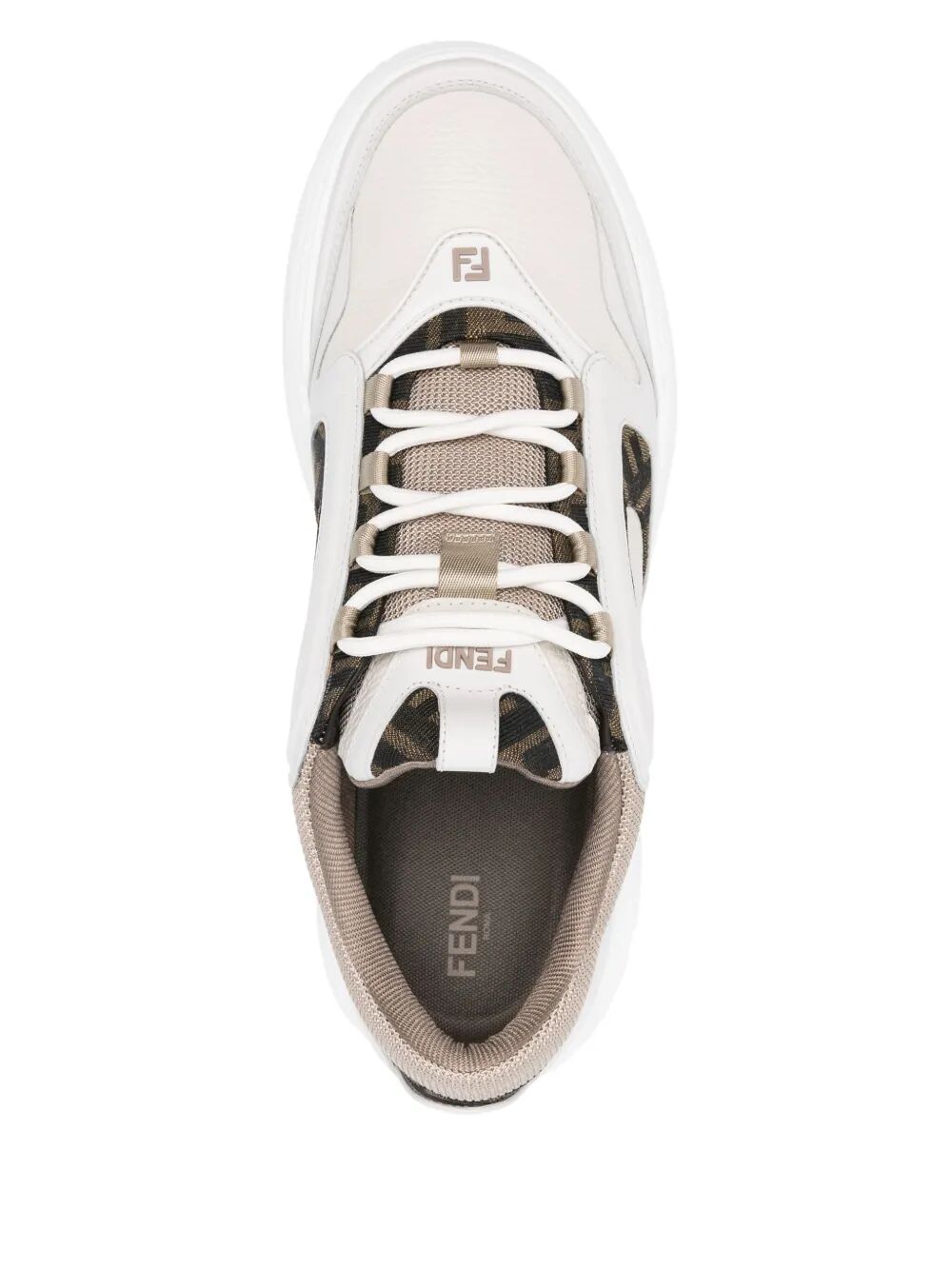 Fendi Men Fendi Force Leather Sneakers With Ff Jacquard And Mesh Details FENDI