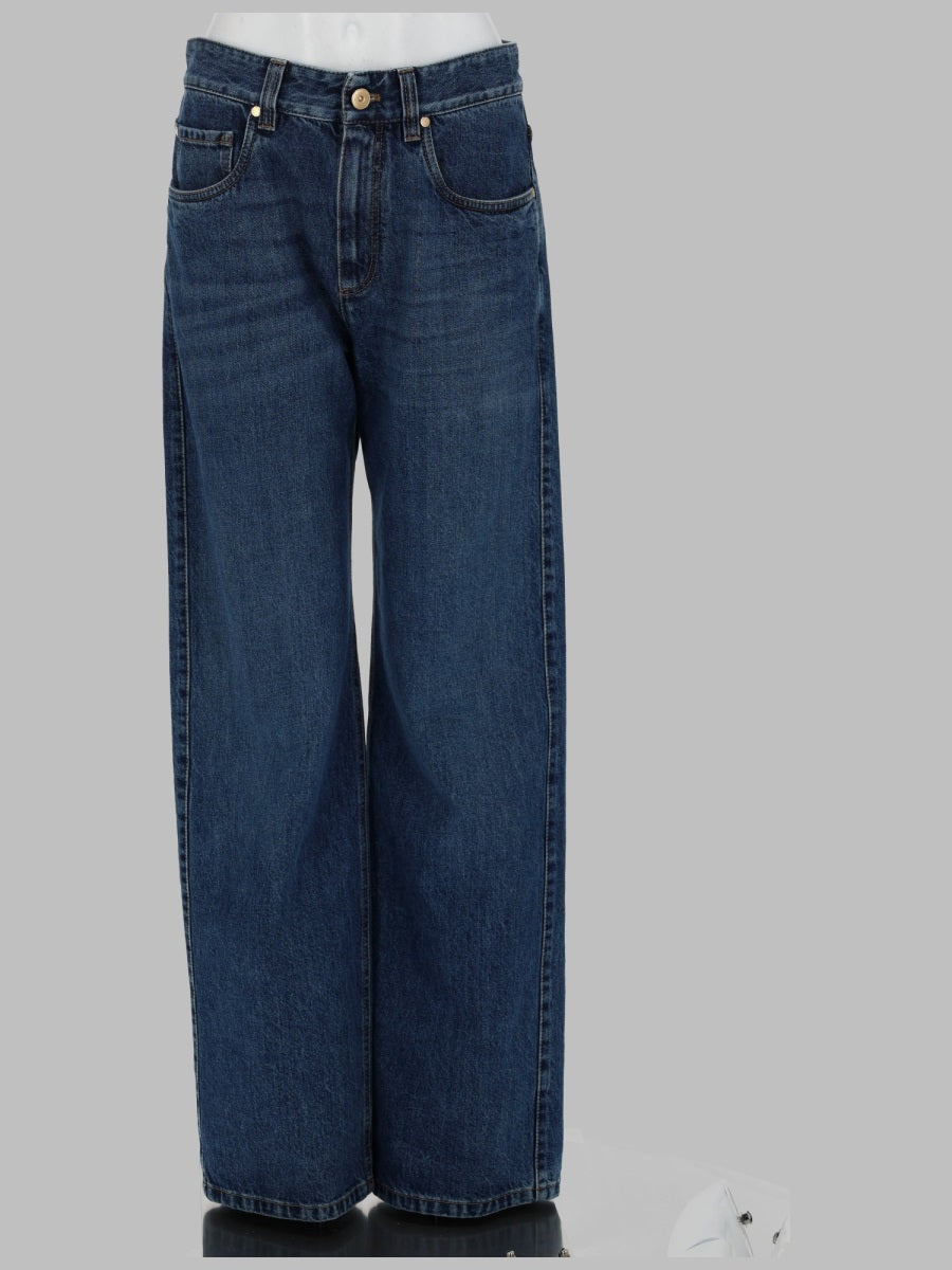 Brunello Cucinelli Women Pantalone "Contemporary Loose" In Denim Authentic Con Monile BRUNELLO CUCINELLI