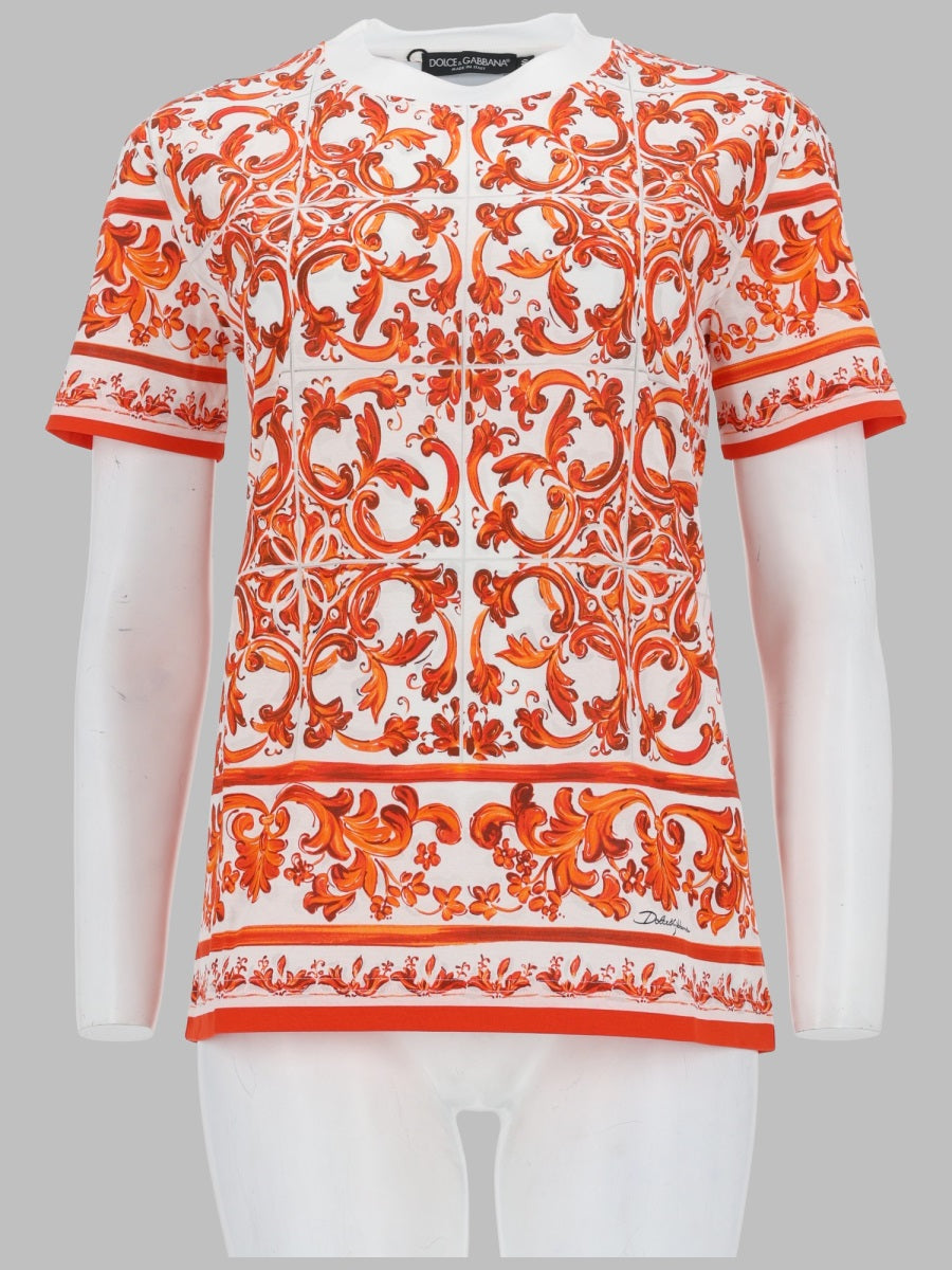 Dolce & Gabbana Women T-Shirt In Jersey Stampa Maiolica
